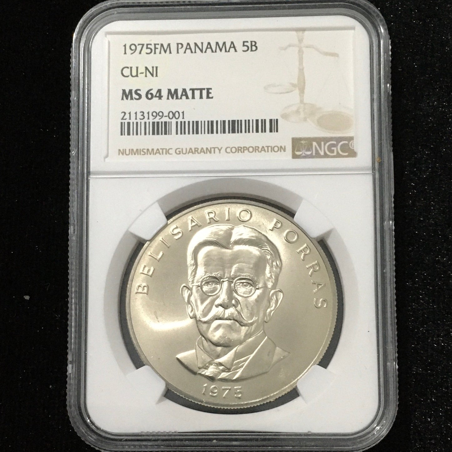 5 Balboas de 1975 - Belisario Porras - MS64 Mate