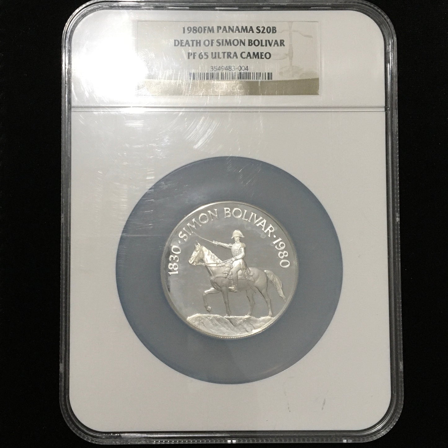 20 Balboas de 1980- Sesquicentenario de la Muerte de Simón Bolívar - PF65