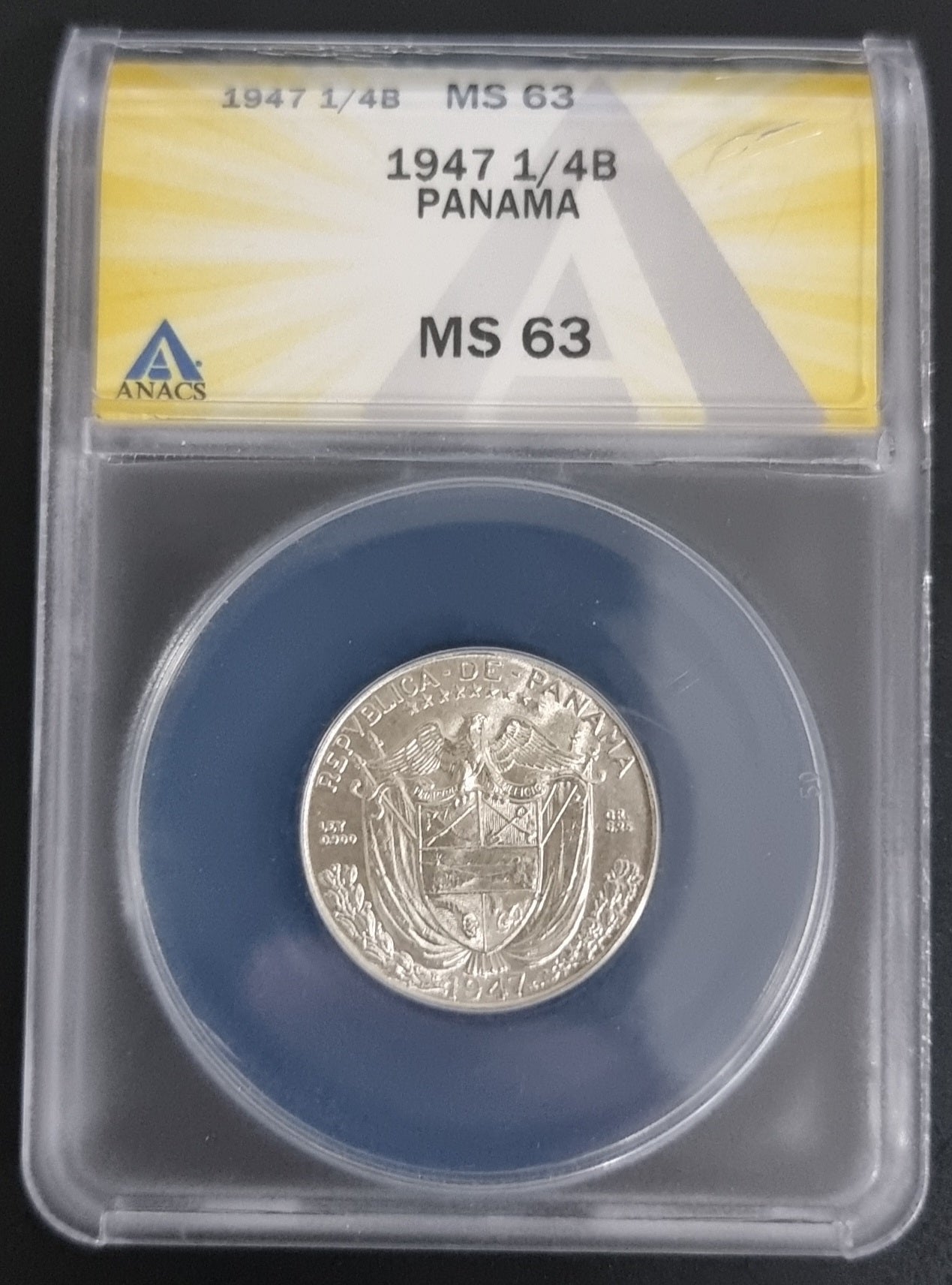 1/4 de Balboa Panamá 1947 ANACS MS63