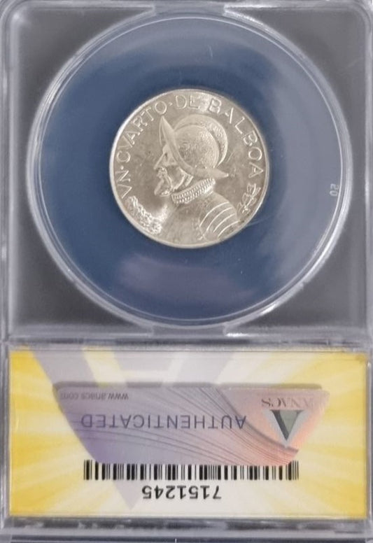 1/4 de Balboa Panamá 1947 ANACS MS63