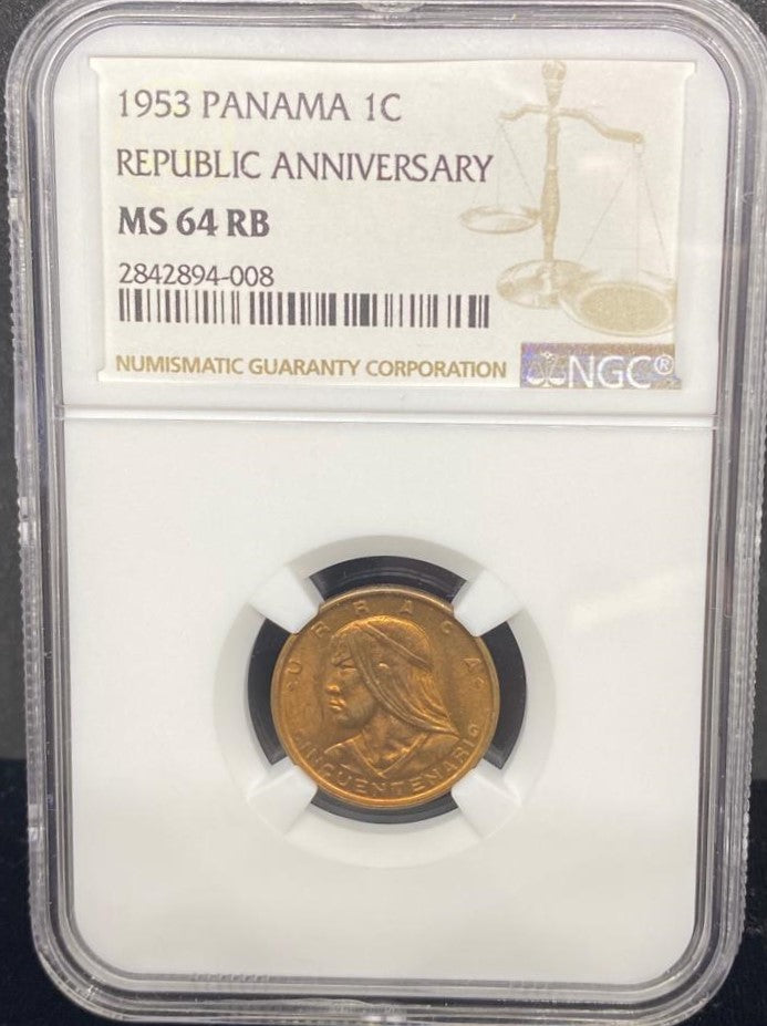 Moneda certificada 1 centavos 1953 NGC 64 RB
