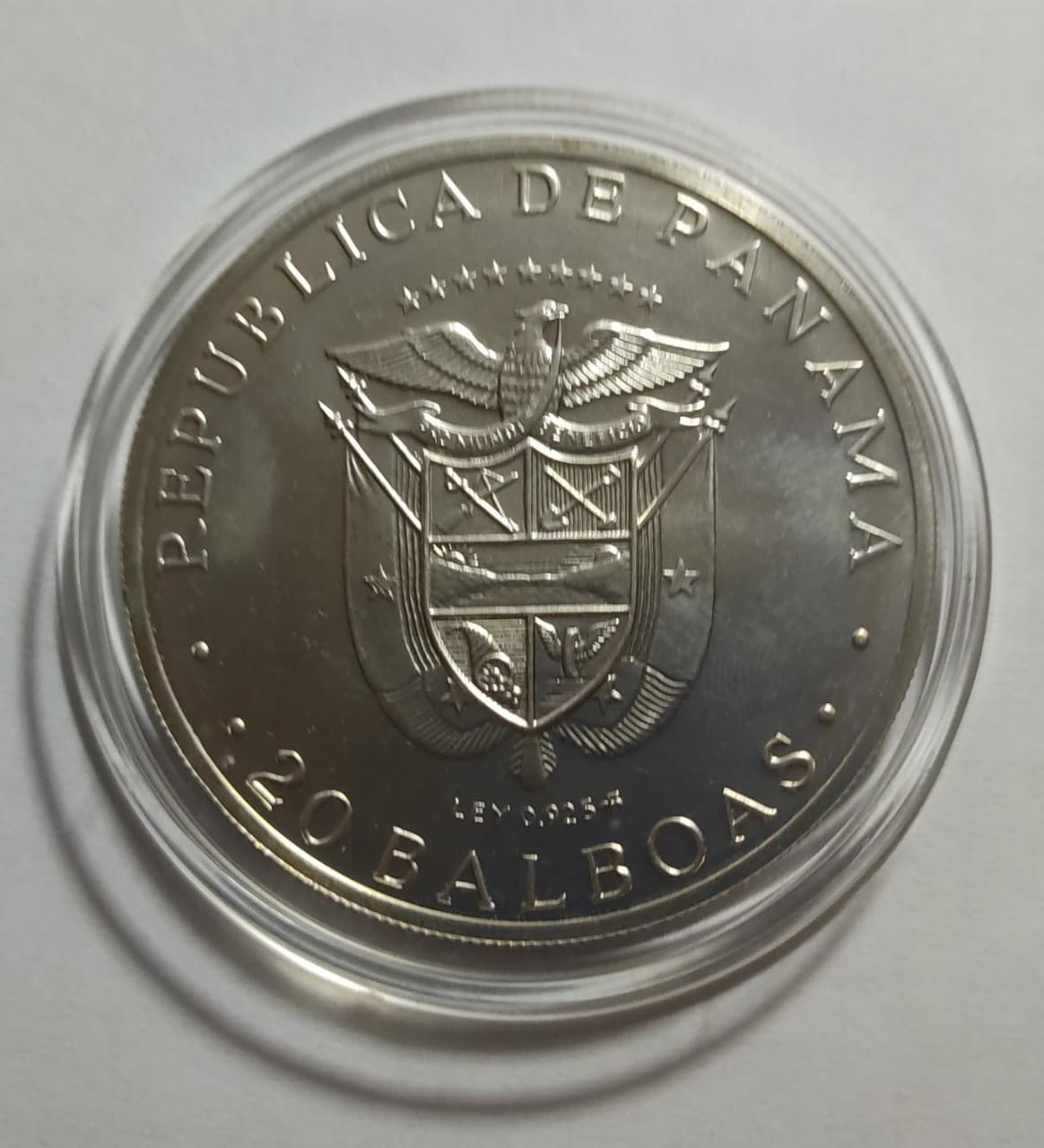 Moneda de 20 Balboas, año 1973. Plata 0.925