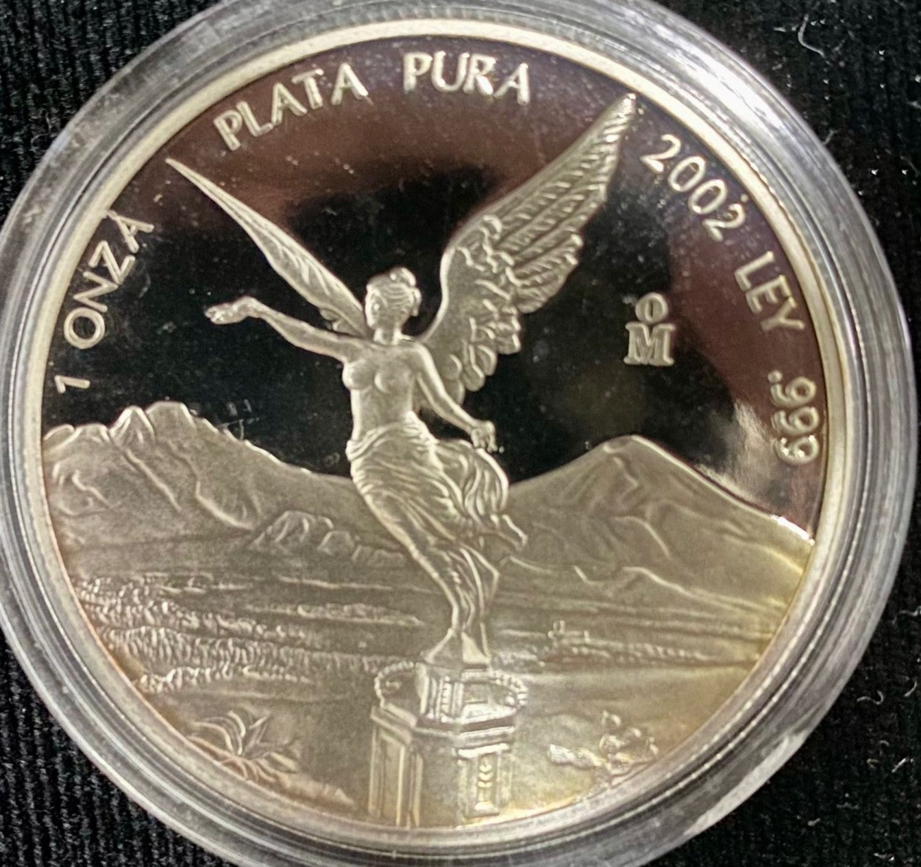 Moneda proof Mexico 1 onza de plata 2002.