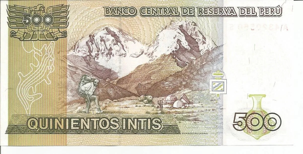 BANCO CENTRAL DE RESERVA DEL PERU 500 QUINIENTOS INTIS